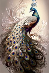 Fotobehang Generative AI abstract render of a peacock © Schneestarre