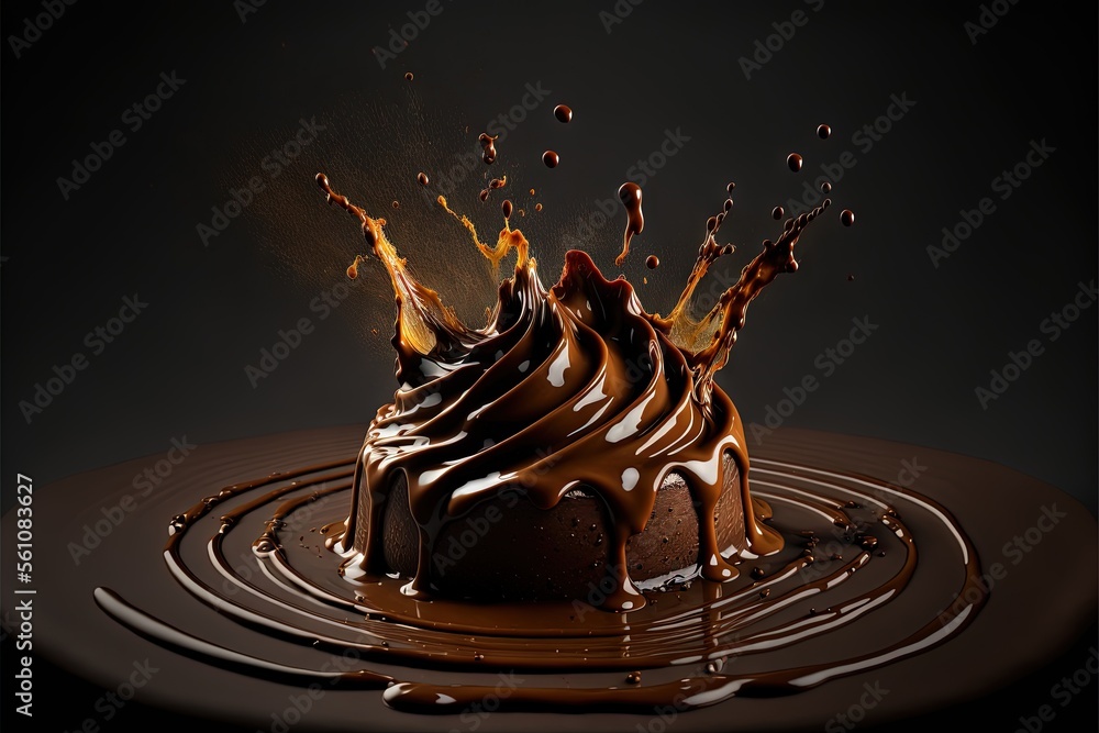 Aufkleber a chocolate cake with a chocolate swirl and chocolate sauce on top of it, with a splash of chocolate