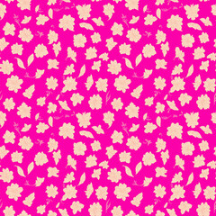 Fototapeta na wymiar Flowers on pink, seamless pattern design, repeating background