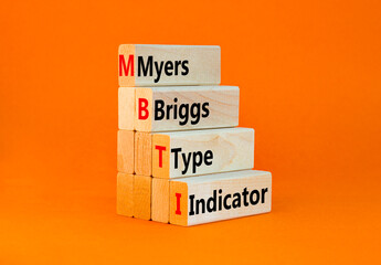 MBTI Myers Briggs type indicator symbol. Concept words MBTI Myers Briggs type indicator on block on...