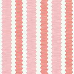 Seamless vector Ikat white pink background fabric pattern stripe zig zag unbalance stripe patterns cute vertical pink red pastel color stripes size grid for valentine day love fabric pattern.