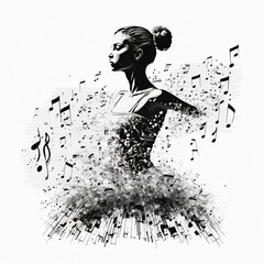 Ballerina with music notes, white background - generated by Generative AI