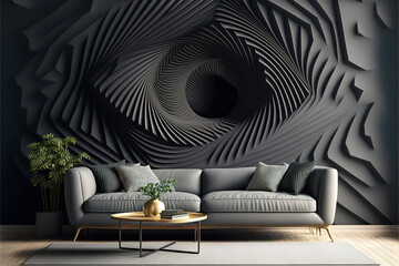 Modern interior living room design and black wall pattern texture background