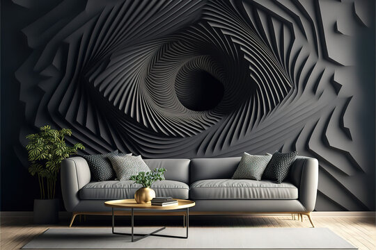 Modern Interior Living Room Design And Black Wall Pattern Texture Background