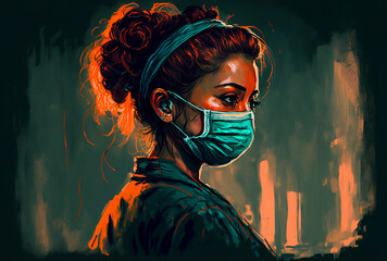 nurse with mask - obrazy, fototapety, plakaty