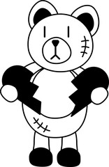 Tattoo bear with broken heart in the style of the 90s, 2000s. Black and white single object illustration.