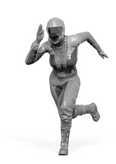 cosmonaut girl is running on white background
