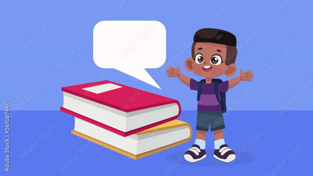 Poster afro little student boy with books