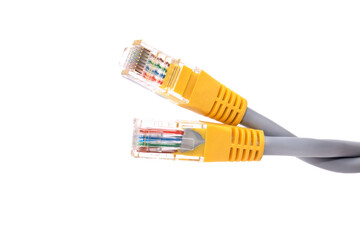 Network cables isolated on a white background. Macrophotography of cables for laying the Internet