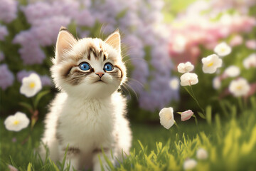 Ragdoll kitten with Flowers, Generative AI