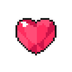 Fototapeta premium Gemstone heart shape ruby icon in pixel art style. Love symbol for Valentine's Day. Isolated on white background vector sign