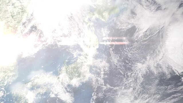 Earth zoom in from outer space to city. Zooming on Osaki, Miyagi, Japan. The animation continues by zoom out through clouds and atmosphere into space. Images from NASA