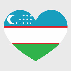 Vector illustration of the Uzbekistan flag with a heart shaped isolated on plain background. 