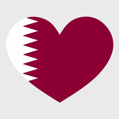 Vector illustration of the Qatar flag with a heart shaped isolated on plain background. 