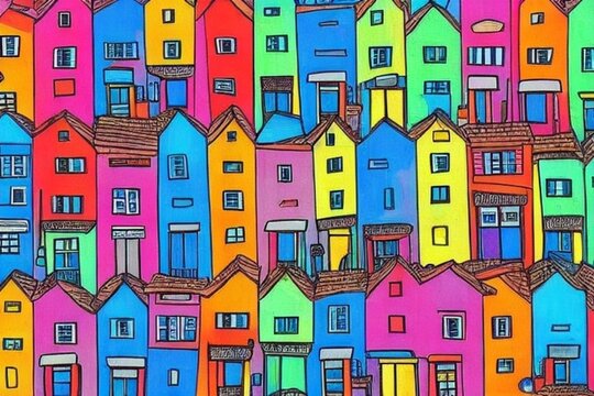 Una linda ilustración de casas coloridas (generadas por inteligencia artificial)
