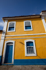 Fototapeta na wymiar Facade of colonial house in Iguape, historic city on the south coast of Sao Paulo state, Brazil