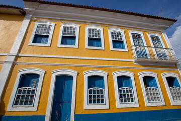 Fototapeta na wymiar Facade of colonial house in Iguape, historic city on the south coast of Sao Paulo state, Brazil