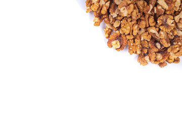soft focus. white background. filling of walnuts. close-up.