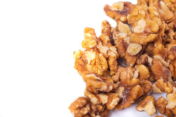 soft focus. white background. filling of walnuts. close-up.
