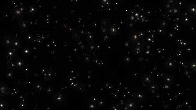 Animation Of Blinking Stars Moving On Black Background, Glittering Particle Glowing Start Background Deep Black Space	