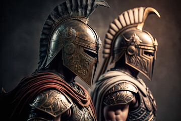 Two Spartan warriors. Generative AI - obrazy, fototapety, plakaty
