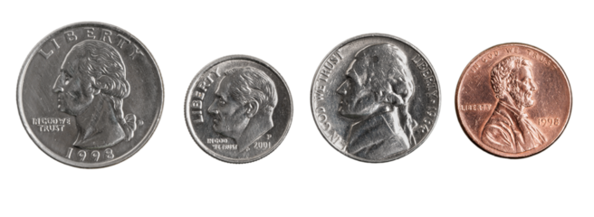 Pile of dirty american coins money