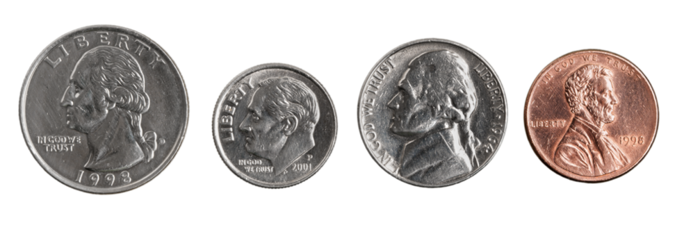 Pile of dirty american coins money