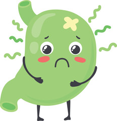 Sick stomach green mascot. Poisoning sickness character