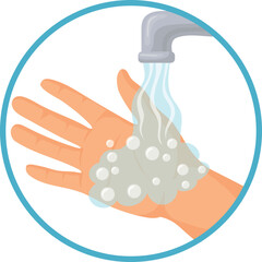 Washing hands icon. Human palm under pouring water