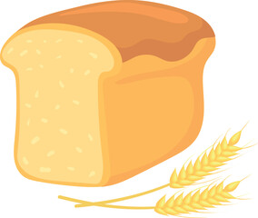 Bread loaf with wheat ear. White flour pastry