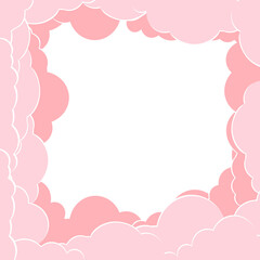 Frame from fluffy, soft vector, cartoon dawn, pink sunset clouds, postcard design element. wallpapers, backgrounds.