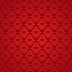 Заголовок: romantic greeting card for valentine's day with a golden pattern, a bright heart and a pattern on the background