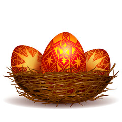 festive Easter card with elements of Ukrainian traditions, Easter eggs and decor in the form of a nest