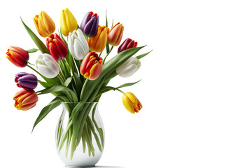 Spring tulip flowers bouquet isolated on white background. Generative AI