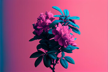 Single Flower Neon Vaporwave - Pink blue teal solid background