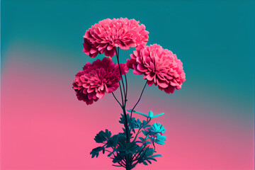 Single Flower Neon Vaporwave - Pink blue teal solid background