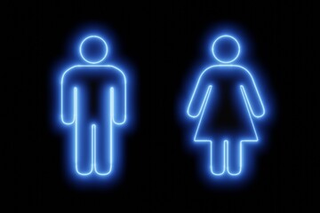 neon glowing blue toilet signs. 3D render