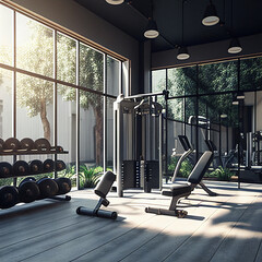 Detailed Fitness Equipment for Working Out In a Vibrant Environment And Background