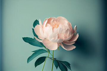 Peony flower on solid blue background