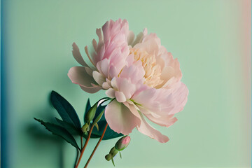 Peony flower on solid blue background - AI Generated