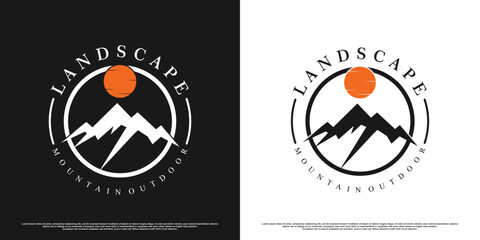 Landscape view mountain logo design for advanture Premium Vector