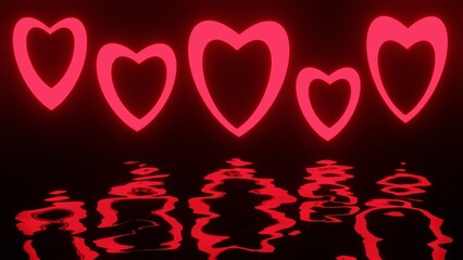 Red Hearts with Reflection Background. Valentine's Day Concept. 3D Illustration