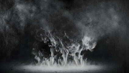 smoke exploding on dark black background, empty place middle center, fog effect, illustration digital generative ai design art style
