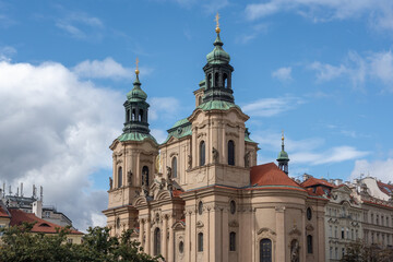 Fototapeta na wymiar St. Nicholas Church at Old Town Square in Stare Mesto - Prague, Czech Republic
