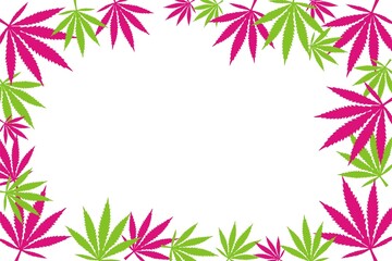 Fototapeta na wymiar Green cannabis leafs frame with usable copy space in the middle