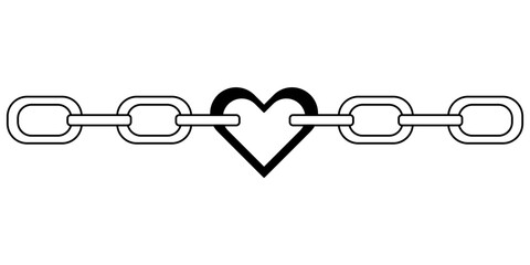 attoo chain heart in the style of the 90s, 2000s. Black and white single object illustration.