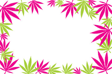 Fototapeta na wymiar Green cannabis leafs frame with usable copy space in the middle