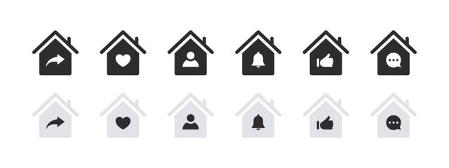 House signs. Home icon set. Real estate. House icons with different signs. Vector illustration