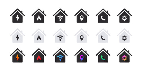 Smart home icons. Home icon set. Real estate. Housing icons with different signs. Vector illustration