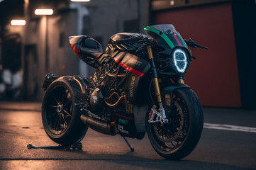 Ultimate custom Cafe Fighter, Cafe Racer Motorcycle. Created by Generative AI. Wallpaper 
